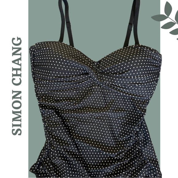 Simon Chang Women's One Piece Swimsuit Black White Polka Dot Size 16 - Picture 3 of 7